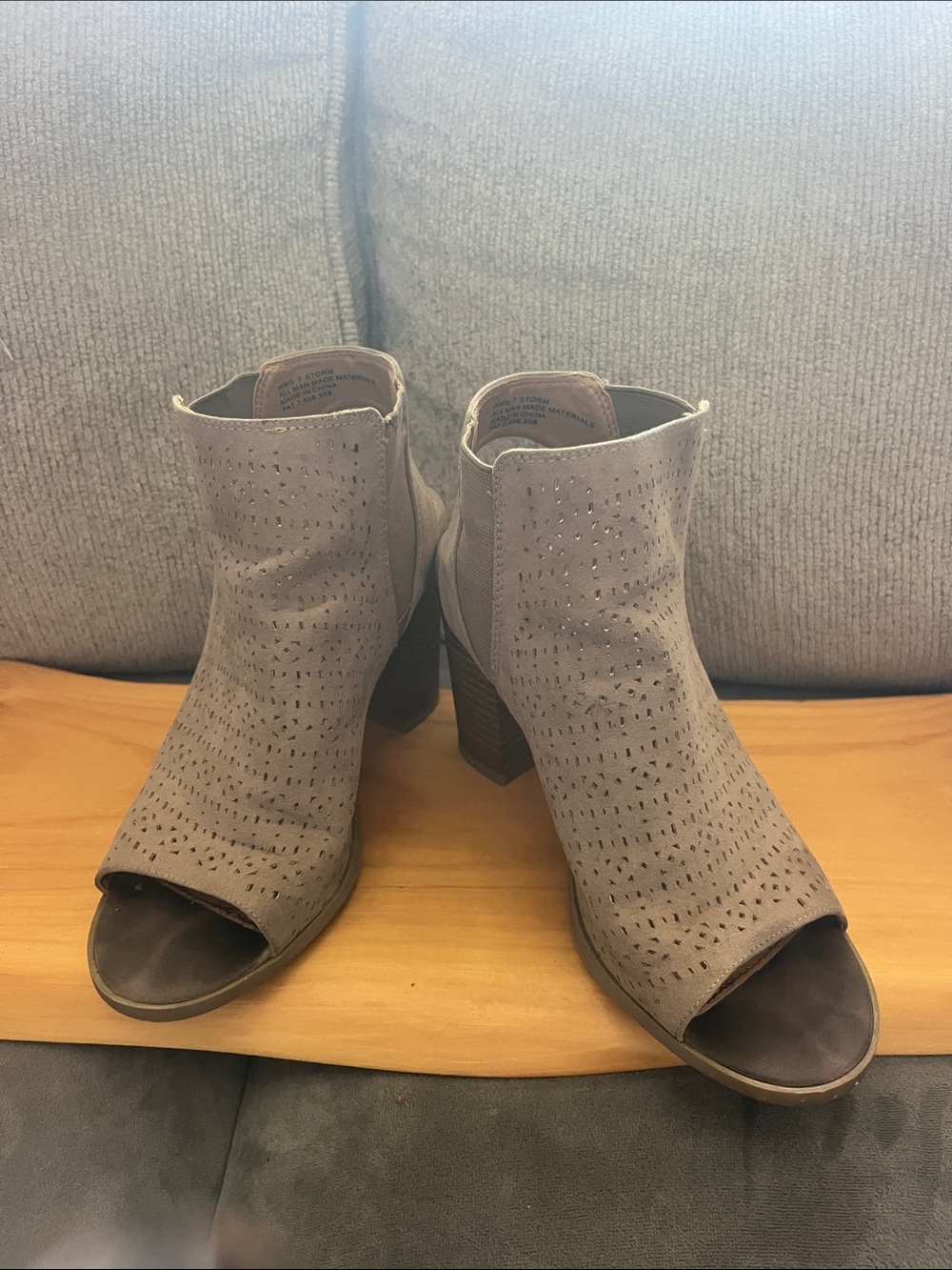 NDI Taupe Perforated Peep-Toe Block Heel Ankle Boots